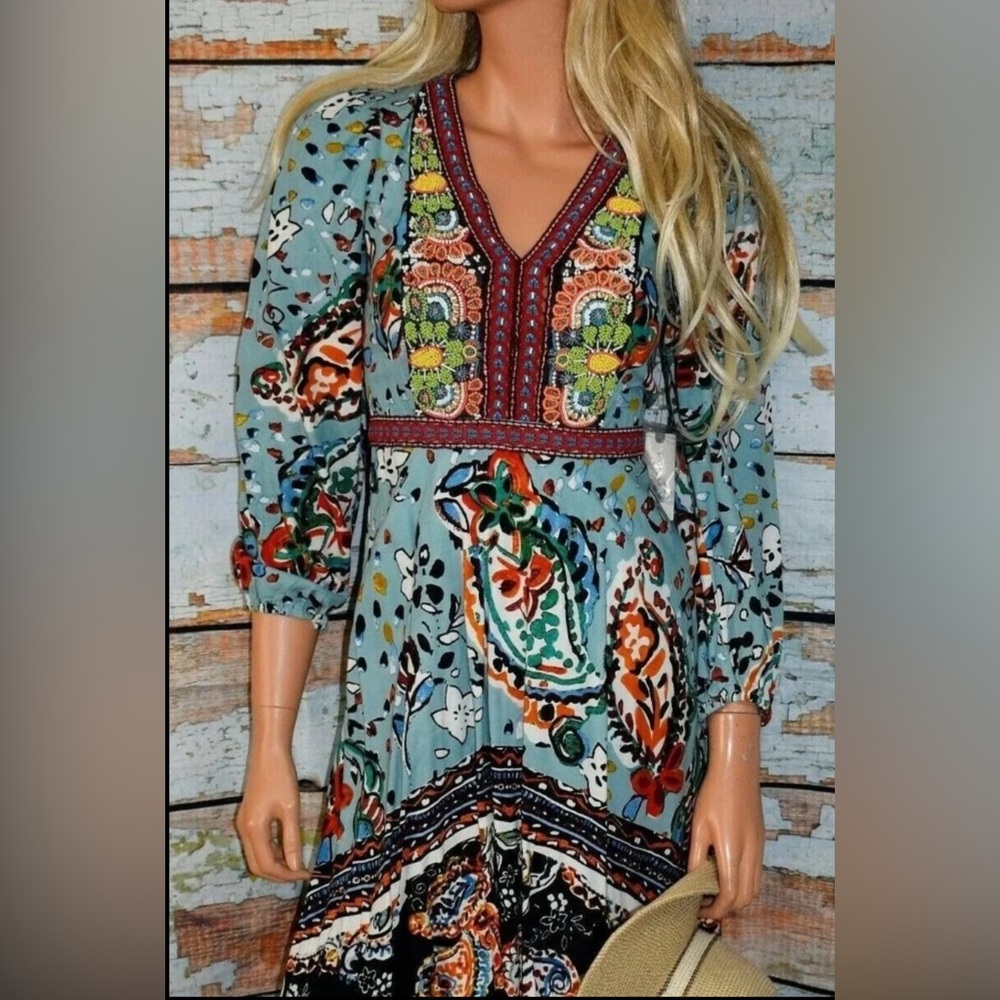 Anthropologie Bohemian Akemi + Kin Floral Embroidered Women Dress in 2 like new - Picture 9 of 9
